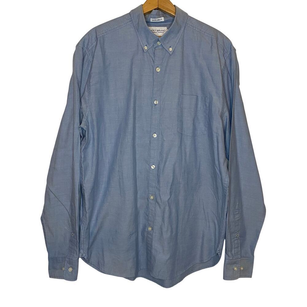 Lucky Brand White Label Fit Mens Button Down Dress Shirt Light Blue Large